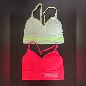 Under Armour Longline Neon Sports Bra Set - Mint Green/Yellow and Pink | Size S